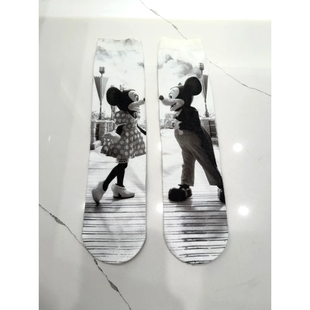 FREE w/ PURCHASE Disney Mickey Minnie Mouse Black White Photo Crew Socks Retro